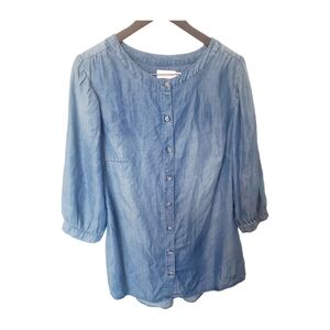 Molly & Isadora Lyocell Denim Blue Ombrè Loose Fitting  Button Up Top Size NWOT